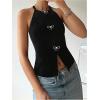 imageSHENHE Womens Rhinestone Bow Front Halter Tops Keyhole Split Sleeveless Cami Crop TopBlack