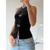 imageSHENHE Womens Rhinestone Bow Front Halter Tops Keyhole Split Sleeveless Cami Crop TopBlack