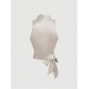 imageSHENHE Womens Satin Wrap Ruched Tie Side Tank Top Deep V Neck Sleeveless Elegant BlouseApricot