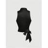 imageSHENHE Womens Satin Wrap Ruched Tie Side Tank Top Deep V Neck Sleeveless Elegant BlouseBlack