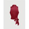 imageSHENHE Womens Satin Wrap Ruched Tie Side Tank Top Deep V Neck Sleeveless Elegant BlouseBurgundy
