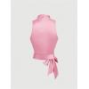 imageSHENHE Womens Satin Wrap Ruched Tie Side Tank Top Deep V Neck Sleeveless Elegant BlousePink