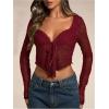 imageSHENHE Womens Sexy Open Front Tie Long Sleeve Ruffle Trim Sheer Lace Deep V Y2k Crop TopBurgundy