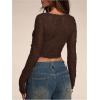imageSHENHE Womens Sexy Open Front Tie Long Sleeve Ruffle Trim Sheer Lace Deep V Y2k Crop TopCoffee Brown
