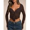 imageSHENHE Womens Sexy Open Front Tie Long Sleeve Ruffle Trim Sheer Lace Deep V Y2k Crop TopCoffee Brown
