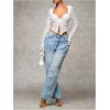 imageSHENHE Womens Sexy Open Front Tie Long Sleeve Ruffle Trim Sheer Lace Deep V Y2k Crop TopWhite