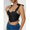 imageSHENHE Womens Tie Back Floral Lace Bustier Corset Top Tie Shoulder Sexy Crop Top CamisoleBlack