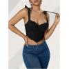imageSHENHE Womens Tie Back Floral Lace Bustier Corset Top Tie Shoulder Sexy Crop Top CamisoleBlack