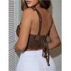 imageSHENHE Womens Tie Back Floral Lace Bustier Corset Top Tie Shoulder Sexy Crop Top CamisoleBrown