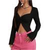 imageSHENHE Womens Y2k Twist Front Split Hem Bell Sleeve Sweetheart Neck Sexy Crop Top TshirtBlack