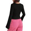 imageSHENHE Womens Y2k Twist Front Split Hem Bell Sleeve Sweetheart Neck Sexy Crop Top TshirtBlack