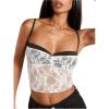 imageSHENHE Womens Color Block Sheer Lace Crop Cami Top Slim Fitted Spaghetti Strap Sexy Summer TopWhite and Black