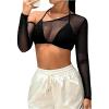 imageSHENHE Womens Mesh Sheer Halter Tie Neck Asymmetrical Long Sleeve Sexy 2 in 1 Crop TopBlack