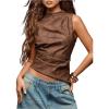 imageSHENHE Womens Mock Neck PU Leather Tank Asymmetrical Pleated Dressy Crop Top TankKhaki