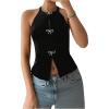 imageSHENHE Womens Rhinestone Bow Front Halter Tops Keyhole Split Sleeveless Cami Crop TopBlack