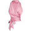 imageSHENHE Womens Satin Wrap Ruched Tie Side Tank Top Deep V Neck Sleeveless Elegant BlousePink