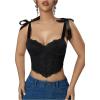 imageSHENHE Womens Tie Back Floral Lace Bustier Corset Top Tie Shoulder Sexy Crop Top CamisoleBlack