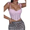 imageSHENHE Womens Tie Back Floral Lace Bustier Corset Top Tie Shoulder Sexy Crop Top CamisolePink