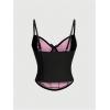 imageSHENHE Womens Bow Front Lace Trim Bustier Corset Top Spaghetti Strap Tank Camisole TopPink