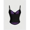 imageSHENHE Womens Bow Front Lace Trim Bustier Corset Top Spaghetti Strap Tank Camisole TopPurple