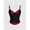 imageSHENHE Womens Bow Front Lace Trim Bustier Corset Top Spaghetti Strap Tank Camisole TopRed