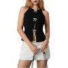 imageSHENHE Womens Glitter Rhinestone Tank Top Bowknot Cut Out Sleeveless Slim Fit Top ClubwearBlack