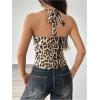 imageSHENHE Womens Leopard Print Velvet Top Y2K Ruched Tie Halter Strapless Cheetah Animal Crop TopsApricot and Browm