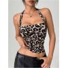 imageSHENHE Womens Leopard Print Velvet Top Y2K Ruched Tie Halter Strapless Cheetah Animal Crop TopsBlack and Brown