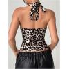 imageSHENHE Womens Leopard Print Velvet Top Y2K Ruched Tie Halter Strapless Cheetah Animal Crop TopsBlack and Brown