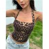 imageSHENHE Womens Leopard Print Velvet Top Y2K Ruched Tie Halter Strapless Cheetah Animal Crop TopsBrown