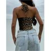 imageSHENHE Womens Leopard Print Velvet Top Y2K Ruched Tie Halter Strapless Cheetah Animal Crop TopsYellow and Brown