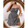 imageSHENHE Womens Plus Size Floral Cami Dress Smocked Waist Ruffle Flowy Short Summer Boho DressBlack