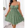 imageSHENHE Womens Plus Size Floral Cami Dress Smocked Waist Ruffle Flowy Short Summer Boho DressGreen