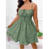 imageSHENHE Womens Plus Size Floral Cami Dress Smocked Waist Ruffle Flowy Short Summer Boho DressGreen