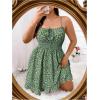 imageSHENHE Womens Plus Size Floral Cami Dress Smocked Waist Ruffle Flowy Short Summer Boho DressGreen