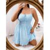 imageSHENHE Womens Plus Size Floral Cami Dress Smocked Waist Ruffle Flowy Short Summer Boho DressLight Blue