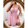 imageSHENHE Womens Plus Size Floral Cami Dress Smocked Waist Ruffle Flowy Short Summer Boho DressPink