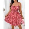 imageSHENHE Womens Plus Size Floral Cami Dress Smocked Waist Ruffle Flowy Short Summer Boho DressRed