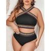 imageSHENHE Womens Plus Size High Waisted Bathing Suit Criss Cross Halter 2 Piece Boho SwimsuitsBlack