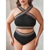 imageSHENHE Womens Plus Size High Waisted Bathing Suit Criss Cross Halter 2 Piece Boho SwimsuitsBlack