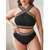 imageSHENHE Womens Plus Size High Waisted Bathing Suit Criss Cross Halter 2 Piece Boho SwimsuitsBlack