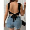imageSHENHE Womens Plus Size Sexy Open Back Sleeveless Crop Tank Crew Neck Tie Backless Fitted TopsBlack
