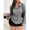 imageSHENHE Womens Plus Size Striped Button Down Shirt Collared Long Sleeve Blouse TopsBlack and White