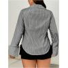 imageSHENHE Womens Plus Size Striped Button Down Shirt Collared Long Sleeve Blouse TopsBlack and White