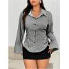 imageSHENHE Womens Plus Size Striped Button Down Shirt Collared Long Sleeve Blouse TopsBlack and White