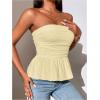 imageSHENHE Womens Ruched Ruffle Hem Flared Elegant Slim Fitted Tube Tank TopsApricot