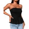 imageSHENHE Womens Ruched Ruffle Hem Flared Elegant Slim Fitted Tube Tank TopsBlack