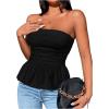 imageSHENHE Womens Ruched Ruffle Hem Flared Elegant Slim Fitted Tube Tank TopsBlack