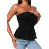 imageSHENHE Womens Ruched Ruffle Hem Flared Elegant Slim Fitted Tube Tank TopsBlack