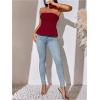 imageSHENHE Womens Ruched Ruffle Hem Flared Elegant Slim Fitted Tube Tank TopsBurgundy